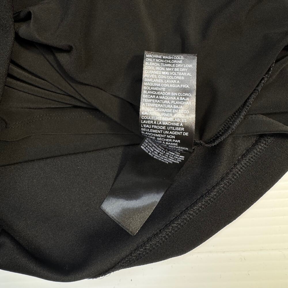 White House Black Market Black Ruffle Sheath Dress Medium Petite MP Cocktail LBD - Picture 9 of 16